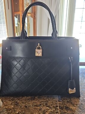 Michael Kors Gramercy Embossed Black Quilted Tote Handbag with Gold Lock